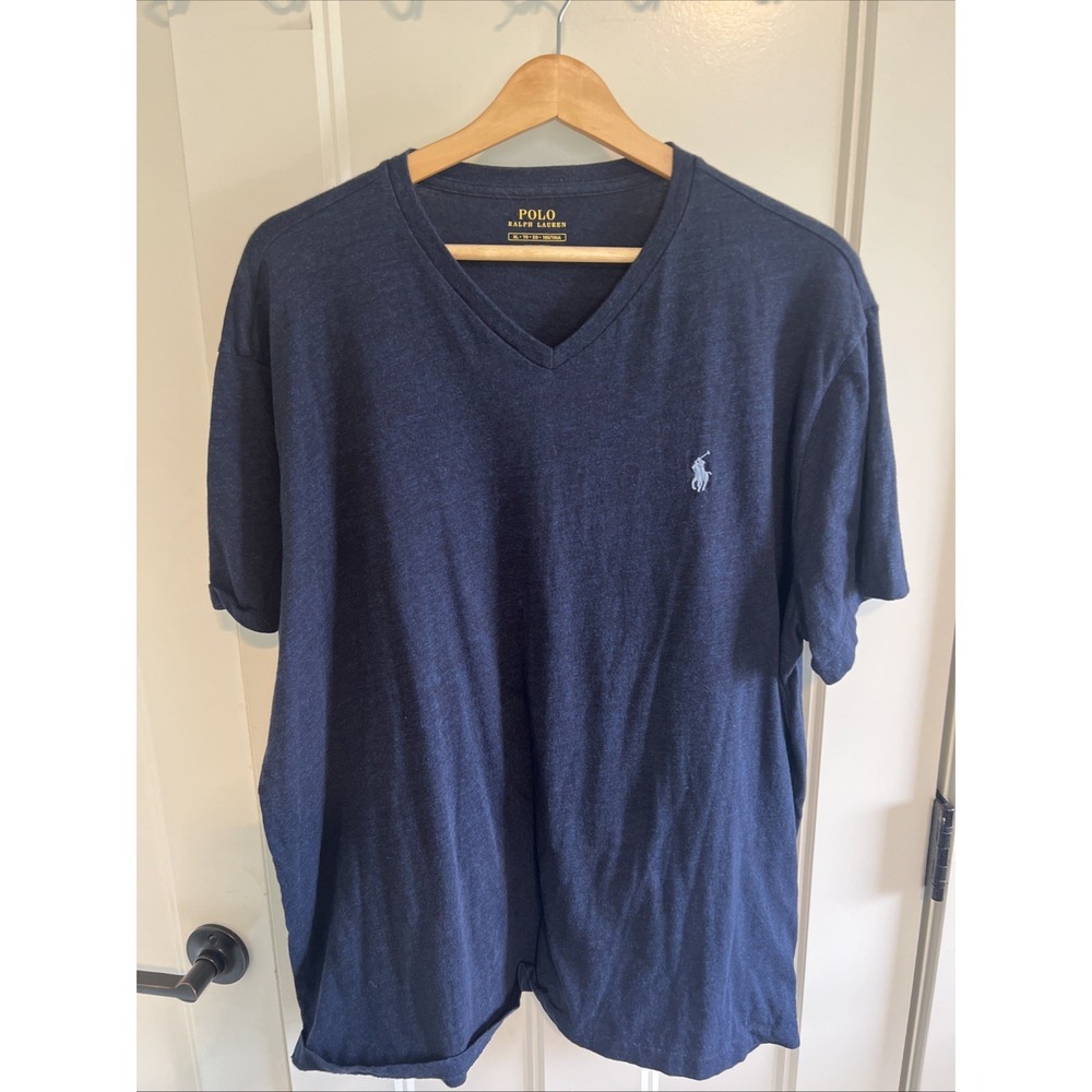 Polo Ralph Lauren Men's Shirt XL  V-neck Pullover Navy Blue w/logo‎ Soft!